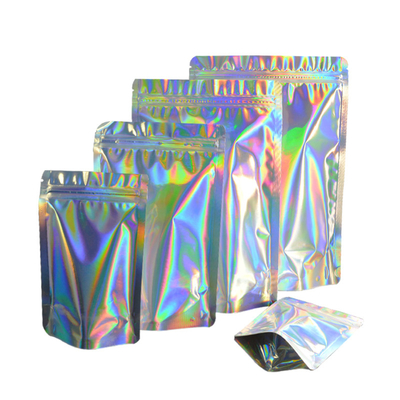satın al Özel Baskı Holografik Stand Up Pocket Mylar Zipper Bags One Side Clear For Food online manufacture