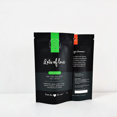 satın al Plastik özel ayağa kalkan çanta gravür baskı fermuar çay paketleme poşeti online manufacture