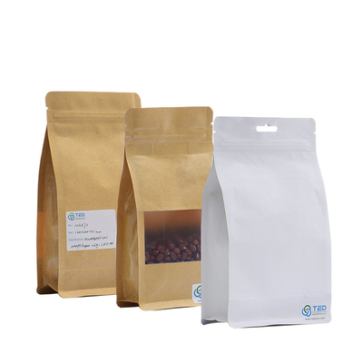 satın al 250G Doypack Beyaz Kraft Kağıt Kahve Torbaları Düz Alt Kraft Kahve Torbaları Pencereli online manufacture