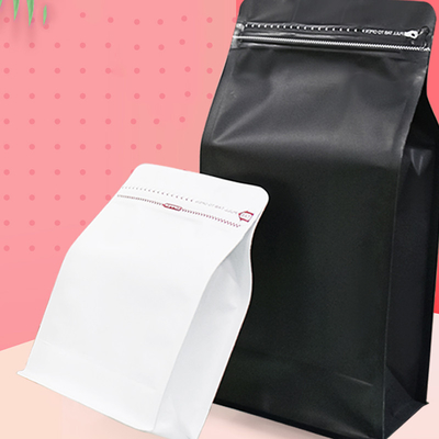 Özel Sekiz taraflı mühürlü düz tabanlı kahve torbası 250g 500g 1000g Valf ile