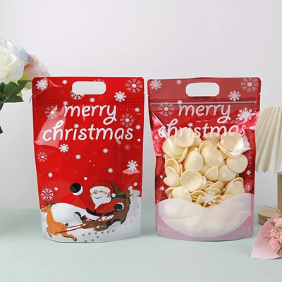 Özel basılı ayağa kalkan poşet fermuar el deliği ile Noel hediye sargı çantaları