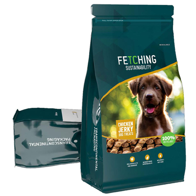 Çevre dostu Biyodegradable Pet Snacks Side Gusset Flat Bottom Stand Up Pocket